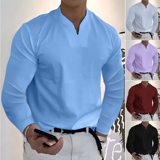 🔥 【S-5XL】Tricou de vară pentru bărbați, din bumbac elastic, cu decolteu în V, în stil nou